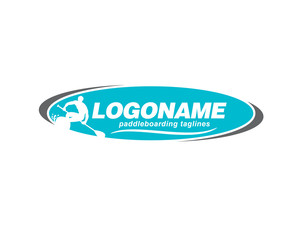 standing up paddleboarder or men in action inside emblem logo