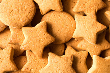 Top view of freshly made cookies . Close up