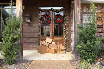 Boxes on front porch during holiday shopping season