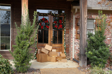Boxes on front porch during holiday shopping season