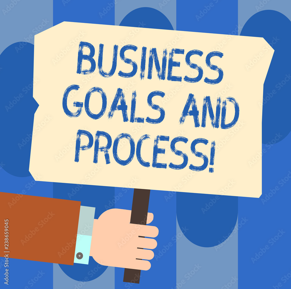 Poster writing note showing business goals and process. business photo showcasing working strategies accomp