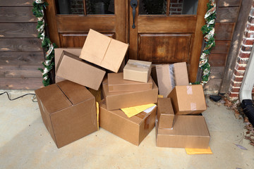 Boxes on front porch during holiday shopping season