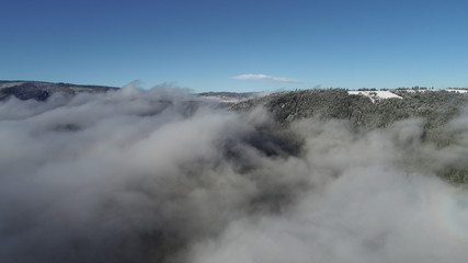 aerial view of country road on early winter