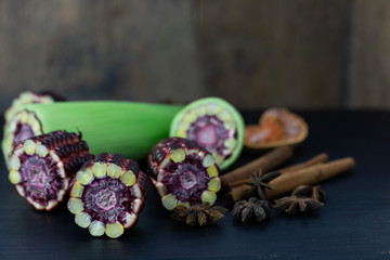 Fototapeta na wymiar Fresh Purple corn fruit from Thailand garden 