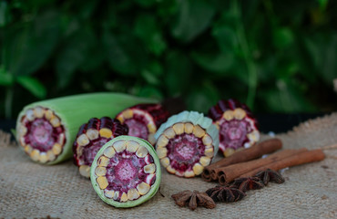 Fresh Purple corn fruit from Thailand garden  
