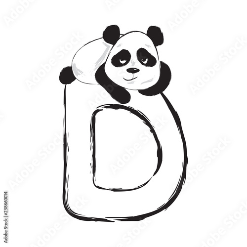 Panda Bear Cute Animal English Alphabet Letter D With Cartoon Baby