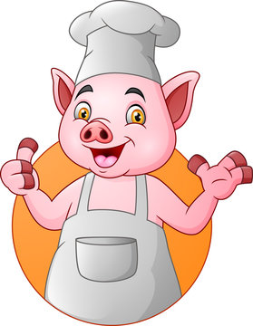 Cartoon chef pig giving thumbs up