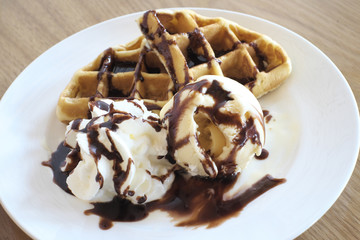 Waffles and ice cream