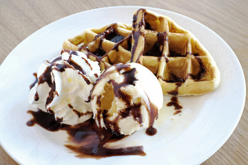 Waffles and ice cream