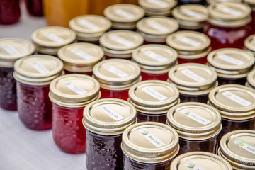 jars of jam on table