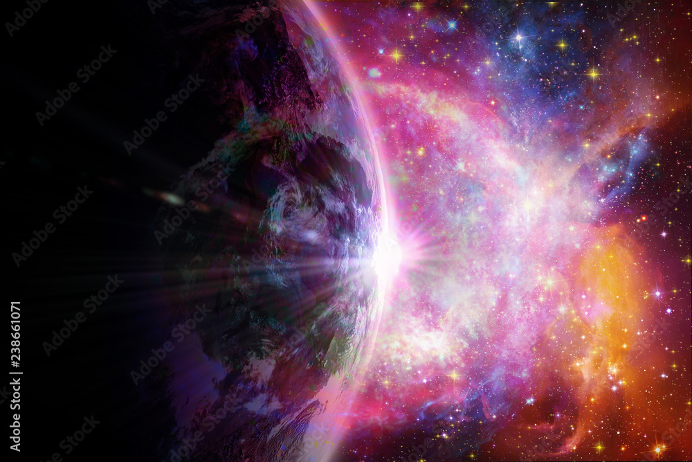 Canvas Prints artistic multicolored planet horizon on deep space nebula galaxy artwork