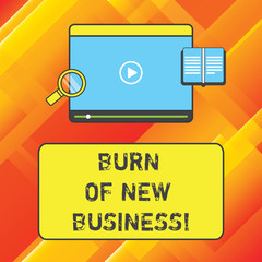 Word writing text Burn Of New Business. Business concept for Amount of monthly cash money the company spends Tablet Video Player Uploading Downloading and Magnifying Glass Text Space