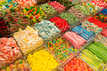 Assorted candy for sale in the Souk, also called the Mahane Yehudah market in Jerusalem, Israel