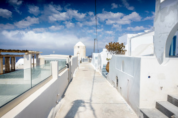 Fototapeta na wymiar Classical white architecture of Oia town; Santorini island; Greece