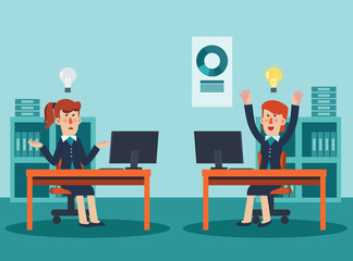 Business women working in office at computer. Concept of business competition