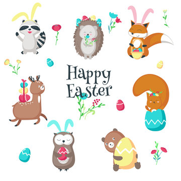 Cute funny Easter animals vector isolated illustration