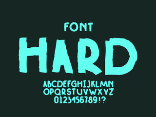 Hard font. Vector alphabet letters and numbers. Typeface design. 