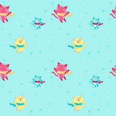 Vector seamless pattern with cute winter cats