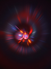 Abstract holiday background with blurred rays and sparkles. Fantastic blue and red light effect. Digital fractal art. 3d rendering.