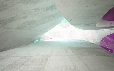 Empty dark abstract concrete smooth interior with colored glass . Architectural background. 3D illustration and rendering
