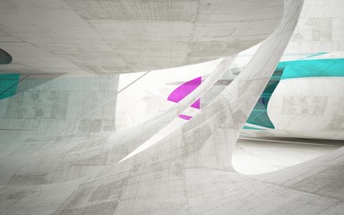 Empty dark abstract concrete smooth interior with colored glass . Architectural background. 3D illustration and rendering