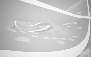 Abstract white interior of the future, with neon lighting. 3D illustration. Rendering