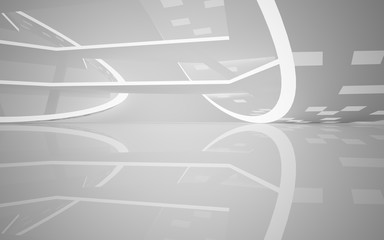 Abstract white interior of the future, with neon lighting. 3D illustration. Rendering