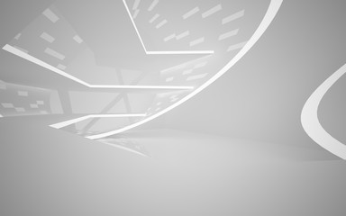 Abstract white interior of the future, with neon lighting. 3D illustration. Rendering