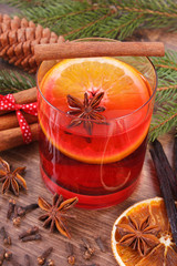 Obraz na płótnie Canvas Mulled wine for christmas or winter evening with spices