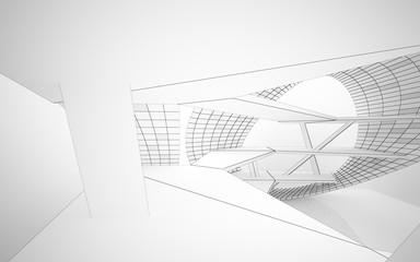 Abstract white interior highlights future. Polygon drawing . Architectural background. 3D illustration and rendering