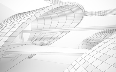 Abstract white interior highlights future. Polygon drawing . Architectural background. 3D illustration and rendering