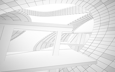 Abstract white interior highlights future. Polygon drawing . Architectural background. 3D illustration and rendering