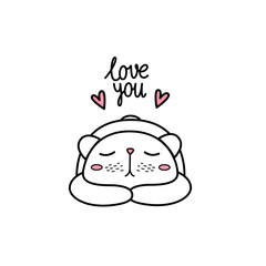 Vector illustration for valentines day. Cute white bear is sleeping. Drawn style