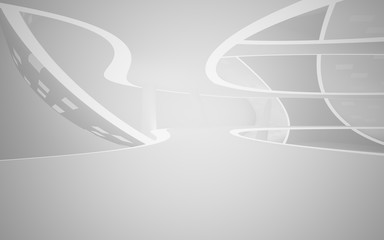 Abstract smooth white interior of the future. Night view from the backlight. Architectural background. 3D illustration and rendering 