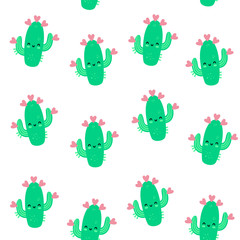 Vector seamless pattern for Valentine's day. Loving cactus. Hand-drawn style. Cartoon style