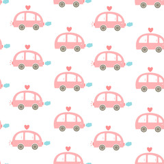 Vector seamless pattern for Valentine's day. The bus of love. Hand-drawn style. Cartoon style