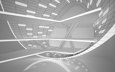 Abstract white interior highlights future. Polygon drawing . Architectural background. 3D illustration and rendering