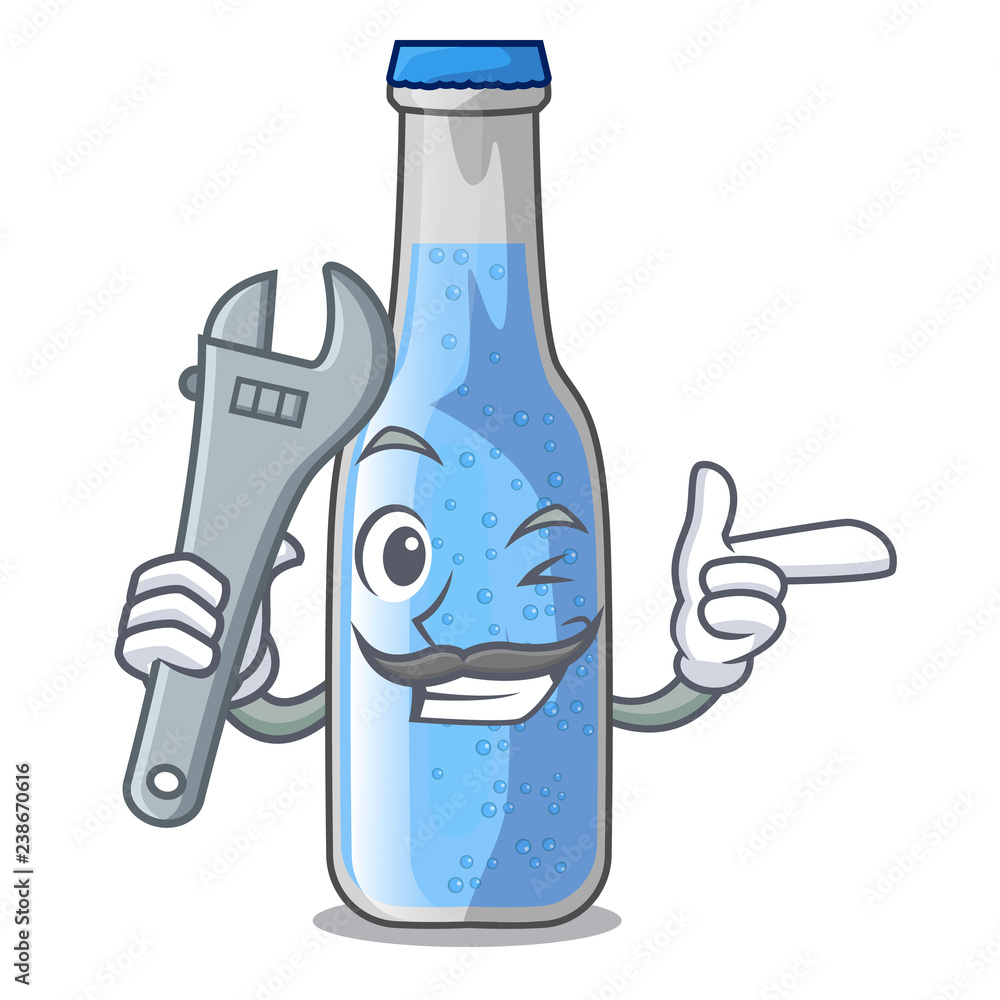 Poster Mechanic bottle soda water isolated on mascot