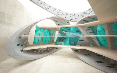 Fototapeta premium Abstract interior of wood, glass and concrete. 3D illustration. rendering 