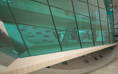 Fototapeta premium Abstract interior of wood, glass and concrete. 3D illustration. rendering 