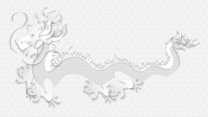 Traditional Chinese or Japanese Origami Dragon. 3d vector illustration, paper cut style.