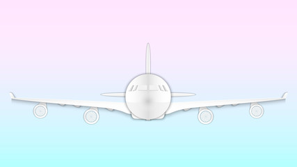 Airplane against the blue sky. White aviation background. 3d vector illustration. Paper cut out style.