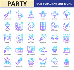 Fototapeta na wymiar Celebration & party Gradient Line icon set