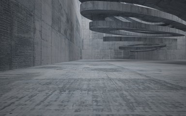 Abstract interior of glass and concrete. Architectural background. 3D illustration and rendering 