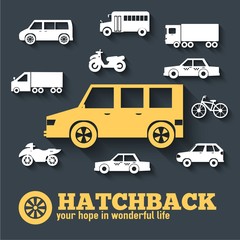 Flat hatchback car concept set icon backgrounds illustration design. Tamplate for web and mobile