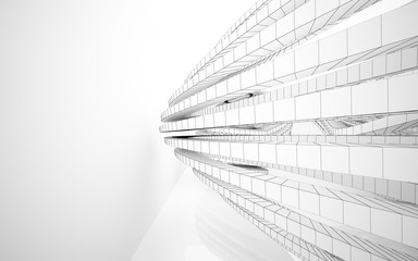 Abstract white interior highlights future. Polygon drawing . Architectural background. 3D illustration and rendering