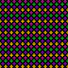 Mardi Gras Carnival seamless pattern with fleur-de-lis. Mardi Gras endless background, texture, wrapper. Vector illustration.