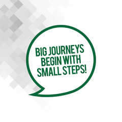 Text sign showing Big Journeys Begin With Small Steps. Conceptual photo One step at a time to reach your goals Blank Speech Bubble Sticker with Border Empty Text Balloon Dialogue Box