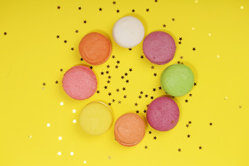 A circle of bright different macaroons
