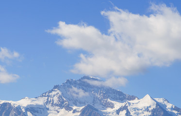 Alpine peaks of Grindelwald and Jungfrau. Landskape background of Bernese highland. Alps, tourism, journey, hiking concept.